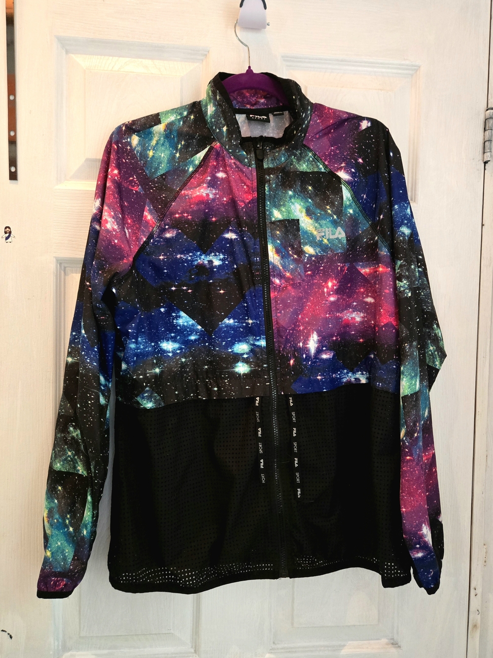 FILA Sport Galaxy Print Mesh Cinched Running Windbreaker Jacket Size L